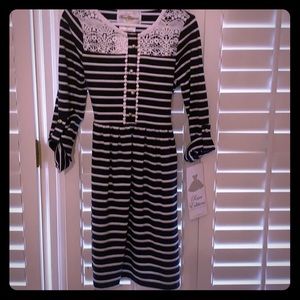 Rare Editions Navy Blue Stripe Dress size 7